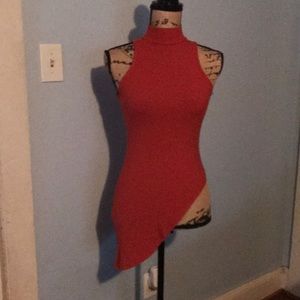 bebe Red Asymmetric Mock Neck Sleeveless Top